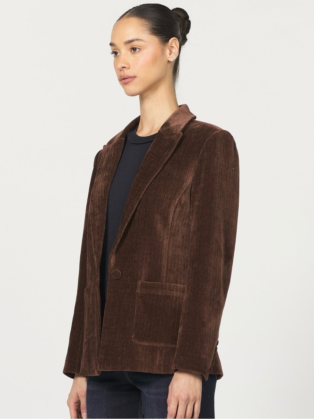 DEAR JOHN Elfi Cappuccino Blazer Brown Classic Corduroy Tailored Blazer Jacket - Picture 2 of 14